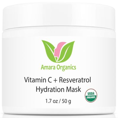 Amara Organics Vitamin C + Resveratrol Facial Hydration Mask - USDA Certified Organic Hydrating Moisturizer Face Cream- 1.7 oz