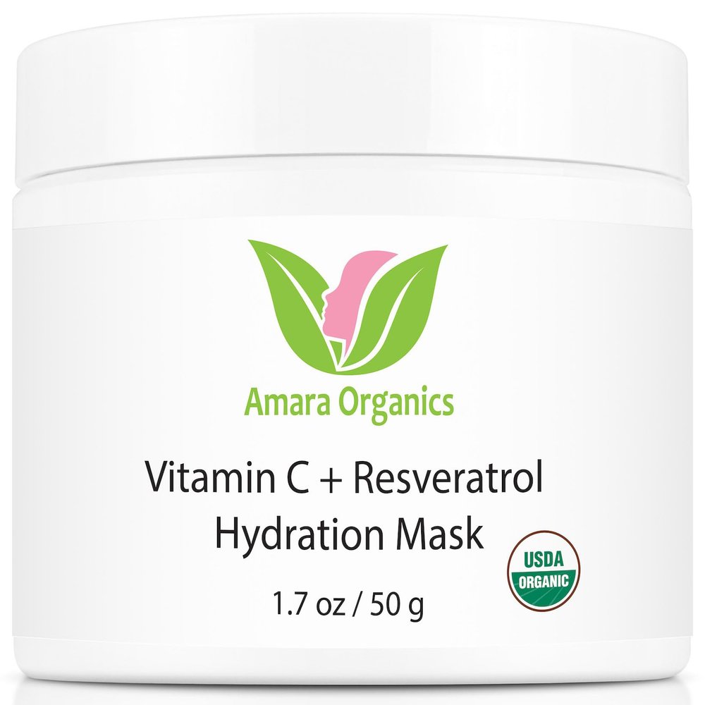 Amara Organics Vitamin C + Resveratrol Facial Hydration Mask - USDA Certified Organic Hydrating Moisturizer Face Cream- 1.7 oz