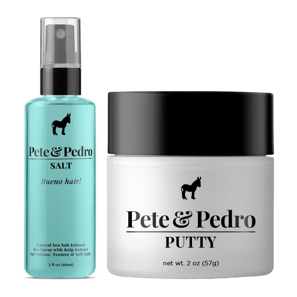 Pete & Pedro Natural Sea Salt Spray 2 oz. & Hair Putty 2 oz. Combo - Adds Instant Volume, Texture, & Thickness | High Hold, Matte Finish Hair Clay for Easy Mens Hairstyling