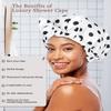 2Pcs Shower Caps for Women Shower Cap Reusable Waterproof Hair Cap for Shower with Adjustable Bowknot Luxury Bath Cap for Women (Black Dot & Pink Dot) view 4
