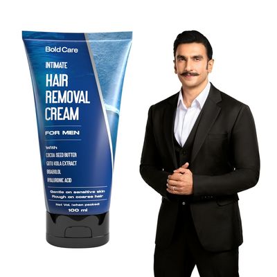 NinthAvenue Basics Bold Care; Intimate Hair Removal Cream for Men  Fast & Painless, Soothing for Unwanted Coarse Pubic Hair, Suitable For All Skin Types - 100ml, White