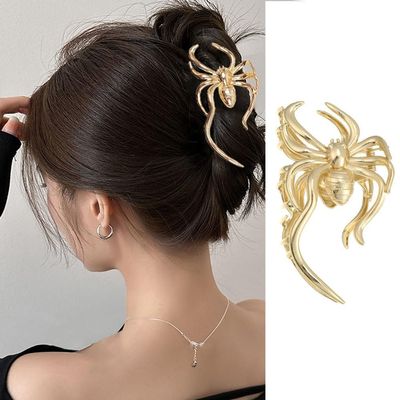 1Pcs Big Spider Shape Hair Grab Clips - Large, Non Slip Metal Gold Hair Barrette Clamp Clips for Women - Halloween Fun Accessories