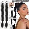 2Pcs Braided Ponytail Extensions with Hair Ties Soft Synthetic Hair Pieces Straight Wrap Around Hair Extensions Pony Tail Hairpieces Accessories for Women Daily Wear 16 Inch (Natural Black) view 2