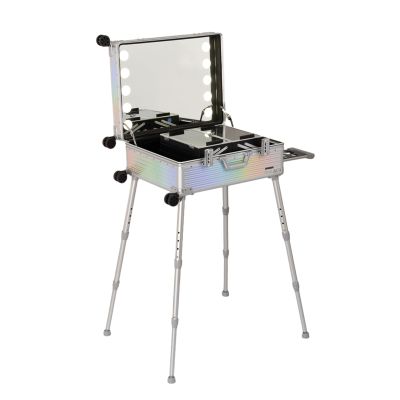 KJLYLPP Rolling Makeup Train Case with Lighted Mirror, Make Up Cosmetic Orgainzer Box Travel Case, Professional Aluminum Trolley Salon Staion (Dazzling Stripes)