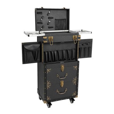 Beauty Salon Luggage, Rolling Lockable Makeup Train Case with Wheels Hairdressing Trolley Stylist Beauty Salon Cosmetic Luggage with Hair Dryer Holder for makeup artists nail salons hairstylists