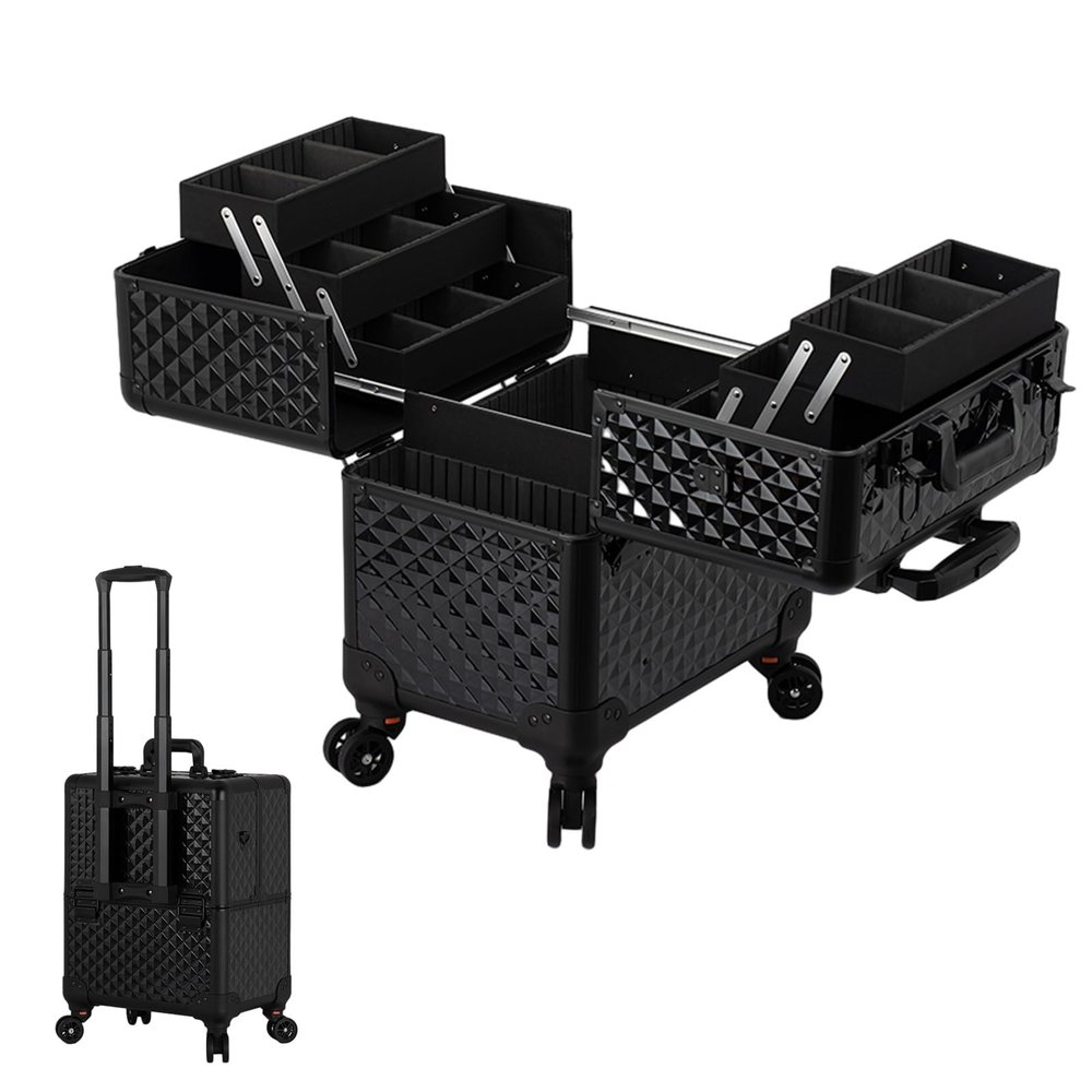 KJLYLPP Rolling Makeup Case Professional Makeup Train Case Makeup Artist Travel Organizer Trolley Case, Aluminium Make Up Case, Embroidery Case Manicure Case