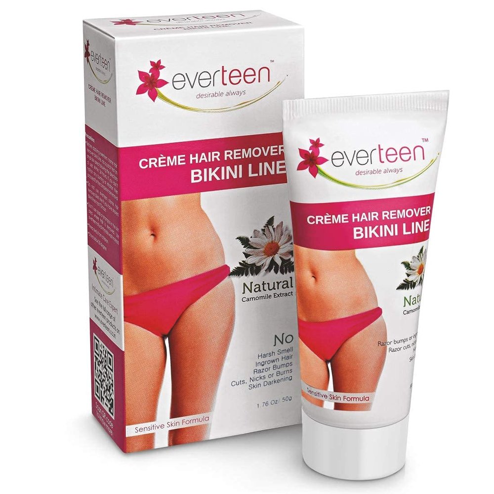 ever.teen NATURAL Hair Removal Cream with Chamomile for Bikini Line & Underarms in Women and Girls | No Harsh Smell, No Skin Darkening, No Rashes | 2 Packs 50 g Each with Spatula and Coin Tissues