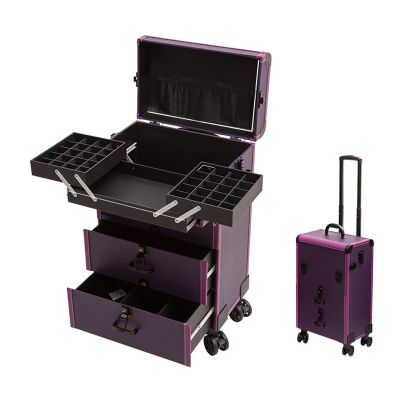 KJLYLPP Rolling Makeup Case Professional Makeup Train Case Makeup Artist Travel Organizer,Beauty Makeup Train Case Travel Trolley Cosmetic Bag Cosmetic Case with Drawers (Purple)