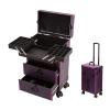 KJLYLPP Rolling Makeup Case Professional Makeup Train Case Makeup Artist Travel Organizer,Beauty Makeup Train Case Travel Trolley Cosmetic Bag Cosmetic Case with Drawers (Purple) view 1