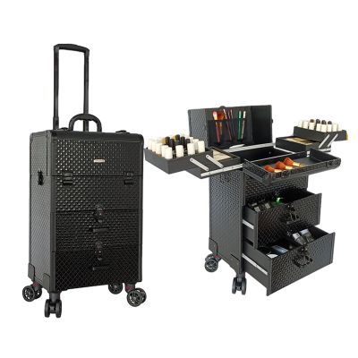 KJLYLPP Professional Rolling Beauty Nail Case Organizer Storage Box with 2 Drawers, Multi-Functional Cosmetic Train Case, Large Trolley Storage Case, Rolling Cosmetic Organizer