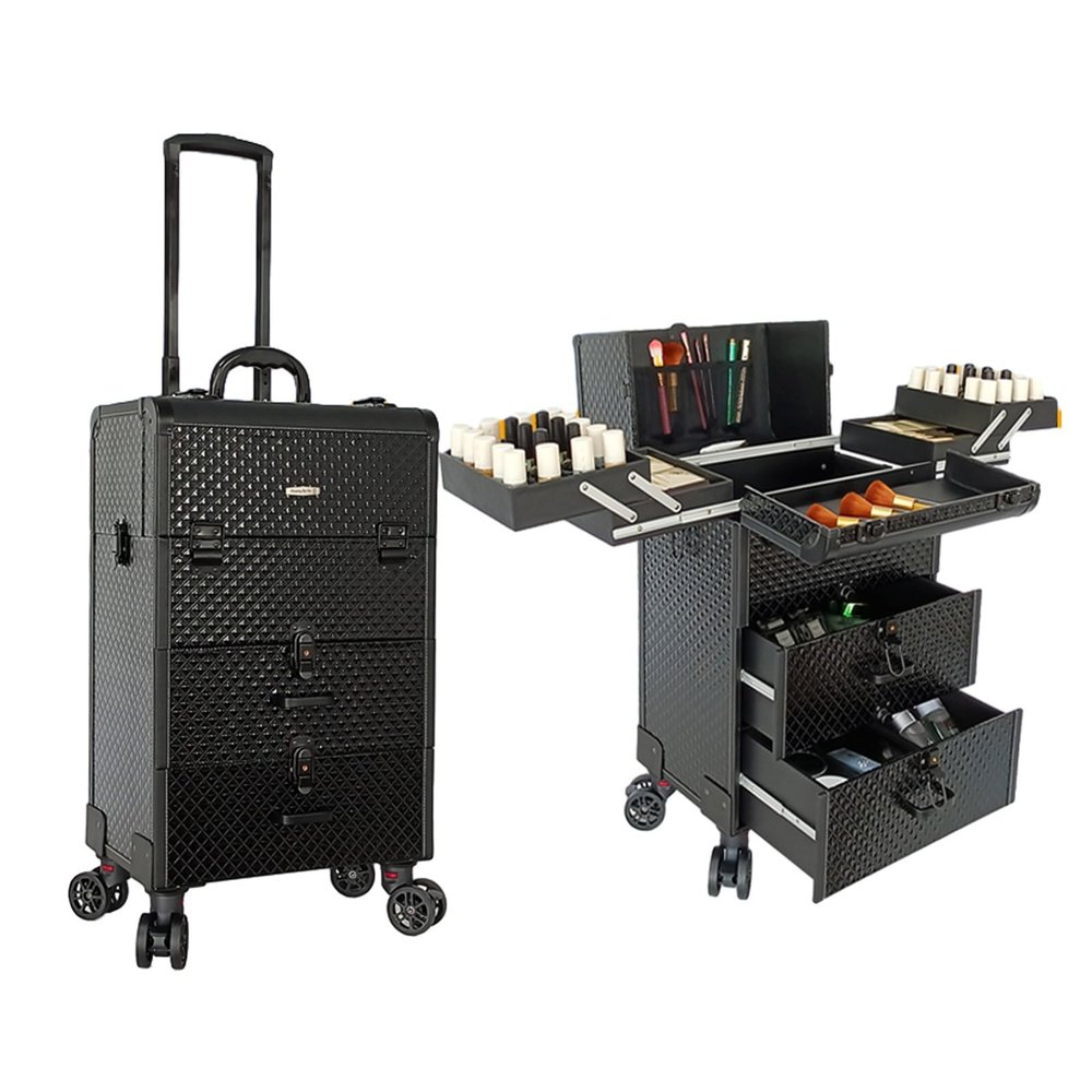 KJLYLPP Professional Rolling Beauty Nail Case Organizer Storage Box with 2 Drawers, Multi-Functional Cosmetic Train Case, Large Trolley Storage Case, Rolling Cosmetic Organizer
