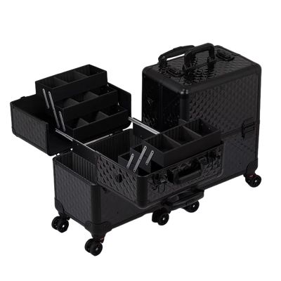 KJLYLPP Train Case Rolling Cosmetic Organizer with Rolling Wheels Aluminium Make Up Case, Professional Make Travel Makeup Bag Cosmetic Case,Black Travel Makeup Bag