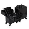 KJLYLPP Train Case Rolling Cosmetic Organizer with Rolling Wheels Aluminium Make Up Case, Professional Make Travel Makeup Bag Cosmetic Case,Black Travel Makeup Bag view 1