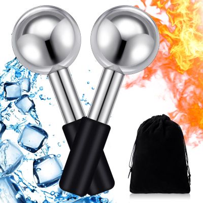 Baderke 2 Pcs Ice Globes for Face Stainless Steel Cooling Globes Unbreakable Cooling Roller Women Ice Balls Cryo Sticks Facials Skin Care for Dark Circles, Puffiness(Silver (Black Handle))