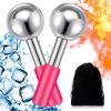 Baderke 2 Pcs Ice Globes for Face Stainless Steel Cooling Globes Unbreakable Cooling Roller Women Ice Balls Cryo Sticks Facials Skin Care for Dark Circles, Puffiness(Silver (Pink Handle)) view 1