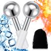 Baderke 2 Pcs Ice Globes for Face Stainless Steel Cooling Globes Unbreakable Cooling Roller Women Ice Balls Cryo Sticks Facials Skin Care for Dark Circles, Puffiness(Silver (White Handle)) view 1