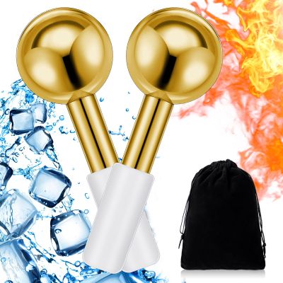 Baderke 2 Pcs Ice Globes for Face Stainless Steel Cooling Globes Unbreakable Cooling Roller Women Ice Balls Cryo Sticks Facials Skin Care for Dark Circles, Puffiness(Gold (White Handle))