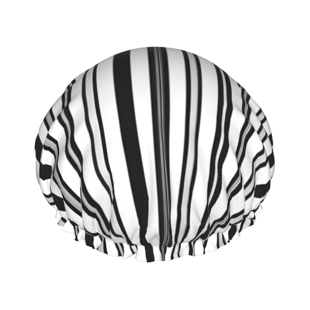 Black & White Stripe Printed Double Layer Lined Shower Cap,Shower Caps For Women Reusable