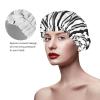 Black & White Stripe Printed Double Layer Lined Shower Cap,Shower Caps For Women Reusable view 3