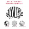 Black & White Stripe Printed Double Layer Lined Shower Cap,Shower Caps For Women Reusable view 4