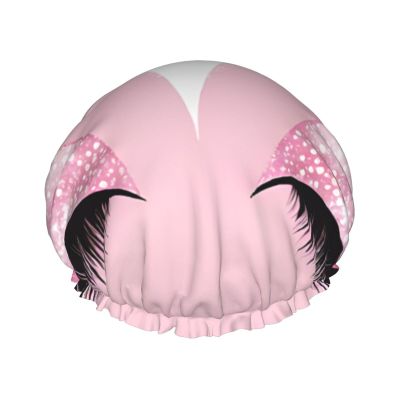 Rose Gold Eyelashes Printed Double Layer Lined Shower Cap,Shower Caps For Women Reusable