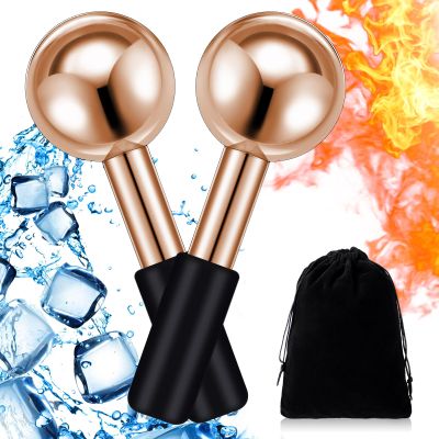Baderke 2 Pcs Ice Globes for Face Stainless Steel Cooling Globes Unbreakable Cooling Roller Women Ice Balls Cryo Sticks Facials Skin Care for Dark Circles, Puffiness(Rose Gold (Black Handle))
