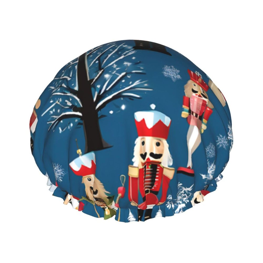 Women'S Nutcracker Ballet Xmas Dance Printed Double Layer Lined Shower Cap,Shower Caps For Women Reusable