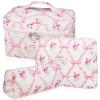3PC Makeup Bag Set, Quilted Makeup Bag, Large Floral Cosmetic Bag for Women, Cute Cotton Makeup Bags, Flower Travel Toiletry Organizer Bag (Pink Flower) view 1