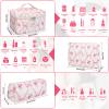 3PC Makeup Bag Set, Quilted Makeup Bag, Large Floral Cosmetic Bag for Women, Cute Cotton Makeup Bags, Flower Travel Toiletry Organizer Bag (Pink Flower) view 2