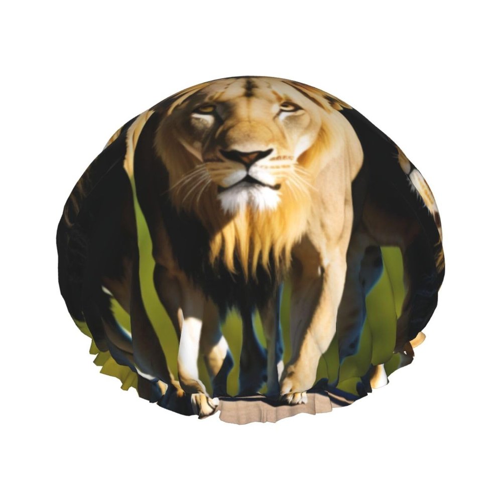 A Pack Of Lions Printed Double Layer Lined Shower Cap,Shower Caps For Women Reusable