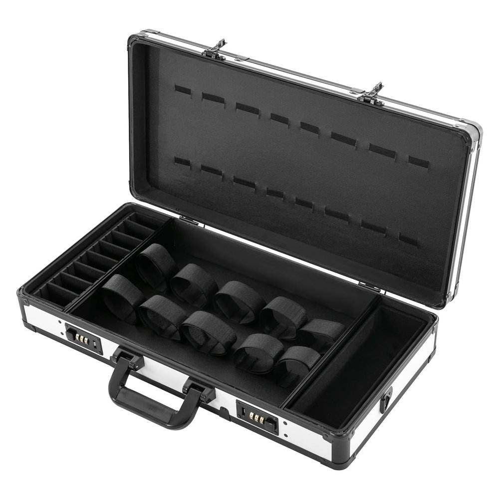 Emmliy Beauty Salon Barber Case, Professional Barber Hard Carrying Case Storage Box, Barber Tool Organizer for Clippers Trimmers Shears Scissors, 2 Combination Locks (White+Black)