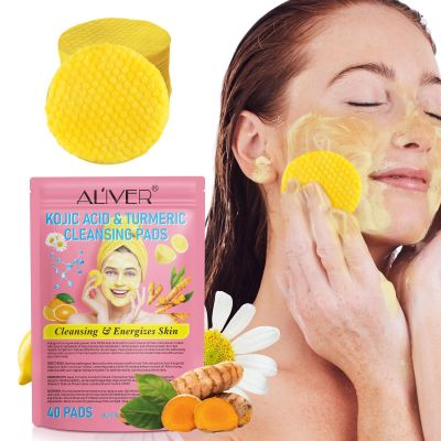 Turmeric Kojic Acid Cleansing Pads 40Pcs, Turmeric Face Scrub Pads with Vitamin C, B5, Kojic Acid and Turmeric for Face Cleansing and Exfoliation