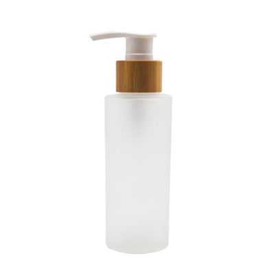 100ML/3.3OZ Empty Refillable Transparent Frosted Glass Lotion Pump Bottle with Bamboo Pump Soap Dispensers Toiletries Storage Containers for Shampoo Essential Oils Shower Gel