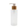 100ML/3.3OZ Empty Refillable Transparent Frosted Glass Lotion Pump Bottle with Bamboo Pump Soap Dispensers Toiletries Storage Containers for Shampoo Essential Oils Shower Gel view 1