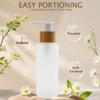 100ML/3.3OZ Empty Refillable Transparent Frosted Glass Lotion Pump Bottle with Bamboo Pump Soap Dispensers Toiletries Storage Containers for Shampoo Essential Oils Shower Gel view 4
