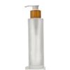 120ML/4OZ Empty Refillable Transparent Frosted Glass Lotion Pump Bottle with Bamboo Pump Soap Dispensers Toiletries Storage Containers for Shampoo Essential Oils Shower Gel view 1
