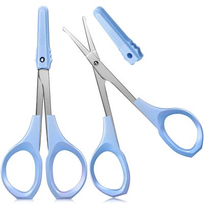 2 Pack Small Scissors 4 Inch Curved Eyebrow Beauty Stainless Steel Trimming Scissors for Eyelash Facial Nose Hair(Blue)