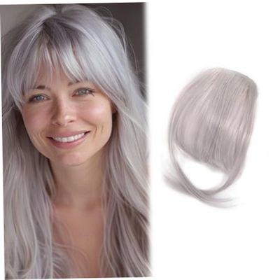 KUYYFDS Clip In Bangs for Women, 9.8" Natural Silver Grey Air Bangs Hair Clip With Invisible Net - Breathable, Curlable, Cuttable, Washable