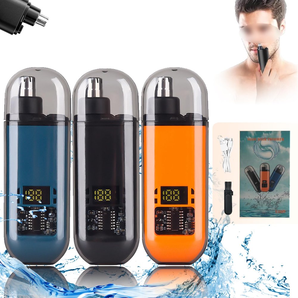 2024 New Pikapipy Nose Hair Trimmer With Digital Display, IPX7 Waterproof Portable Nose Hair Trimmer for Men, 2 in 1 Nasal Hair Cutter Rechargeable Portable Nose Hair Trimmer (3 SET)