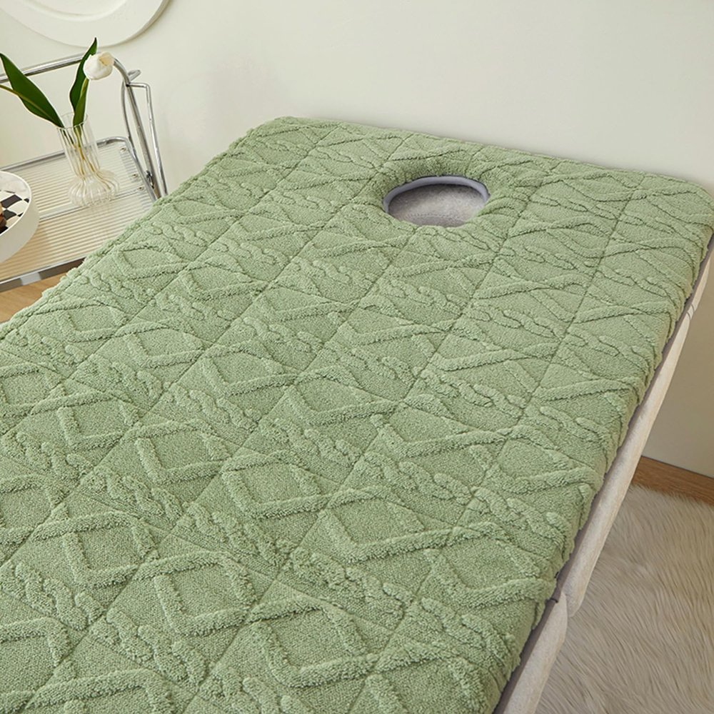 LDLCYCN Sponge Massage Bed Pad with Face Hole Thicken Spa Massage Table Pad with Elastic Band Non-Slip Lash Bed Cushion Massage Table Topper Square Round Trapezoidal Head,Green(s)3cm,80 * 190cm(N)