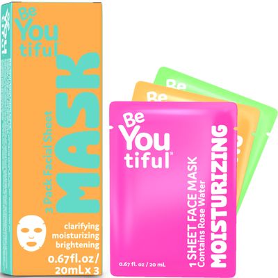 BeYoutiful Hydrating Face Mask Spa Set For Kids and Teens, Skin Care Facial Mask Set for All Skin Types and Ages, Boy and Girls, Box Includes 3 Masks