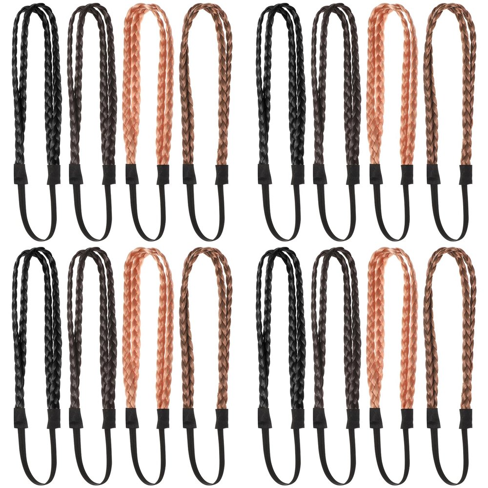 Lurrose 16 pcs Bohemian Hippie Adjustable Elastic Double Stranded Braided Leather Headbands Stranded Boho Accessories for Women