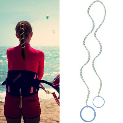 1Pack 35" Hair Ties for Sports Beach Swimming Surf, Elastic Ponytail Holders for Long Thick Curly Hair - No Damage, Strong, Hand Braided (Blue+Yellow)