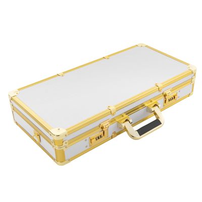 Barber Carrying Case, Stylist Tool Box Professional Salon Hair Cutting Grooming Kit Storage Organizer with Adjustable Shoulder Strap for Clippers, Scissors, Barber Supplies (White+Gold)