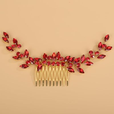 BERYUAN Bridal Full Rhinestone Hair Comb Teardrop Rhinestone Bridal Headpiece Crystal Rhinestone Hair Comb Silver Gold Wedding Hairpiece for Brides Bridesmaid (red)