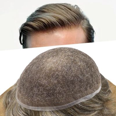Healthlif Hair System Toupee For Men Human Hair Full French Lace Hair Piece For Mens Toupee Hair Replacement Systems Natural Hairline 8X10-80% density#630#6 Brown+30% Grey