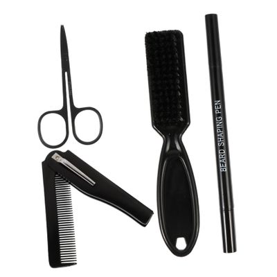 FOMIYES 4pcs Beard Styling Tool Set Beard Pen Brush Folding Comb Scissors for Professional Home Grooming Ergonomic Portable Design for Travel and Everyday Use