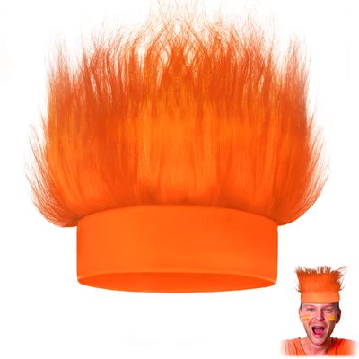 Novelty Place Orange Hairy Costume Headband - Fun and Fuzzy Crazy Hair Wig Troll Hair Costume Accessories - Perfect for Sports Parties, Cosplay, and Halloween - Fit Kids, Teens and Adults