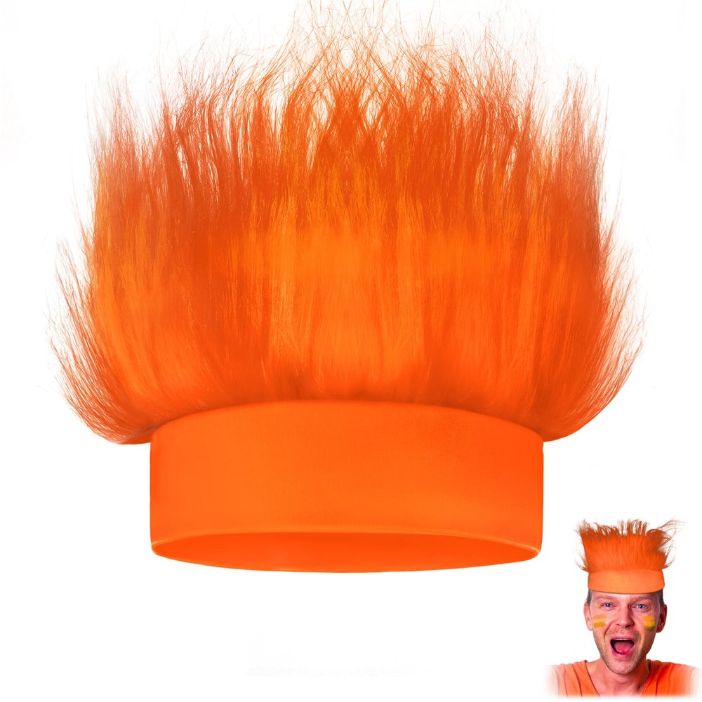 Novelty Place Orange Hairy Costume Headband - Fun and Fuzzy Crazy Hair Wig Troll Hair Costume Accessories - Perfect for Sports Parties, Cosplay, and Halloween - Fit Kids, Teens and Adults