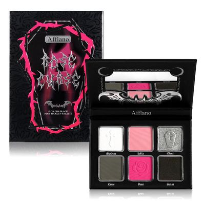 Afflano Goth Pink Eyeshadow Palette, Black Silver Pink Smokey Eyes Makeup Eyeshadow Pallet With Mirror, for Goth Girls Women Long Lasting Daily Valentine makeup, Emo Halloween Clown SFX Gothic Looks